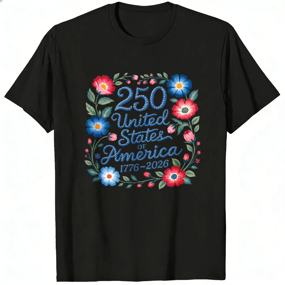 Patriotic Floral Design Classic T-Shirt 250 United States Of America 1776 2026