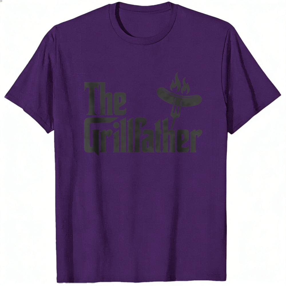 Casual Style Classic T-Shirt The Grillfather Sausage On Fork With Flames