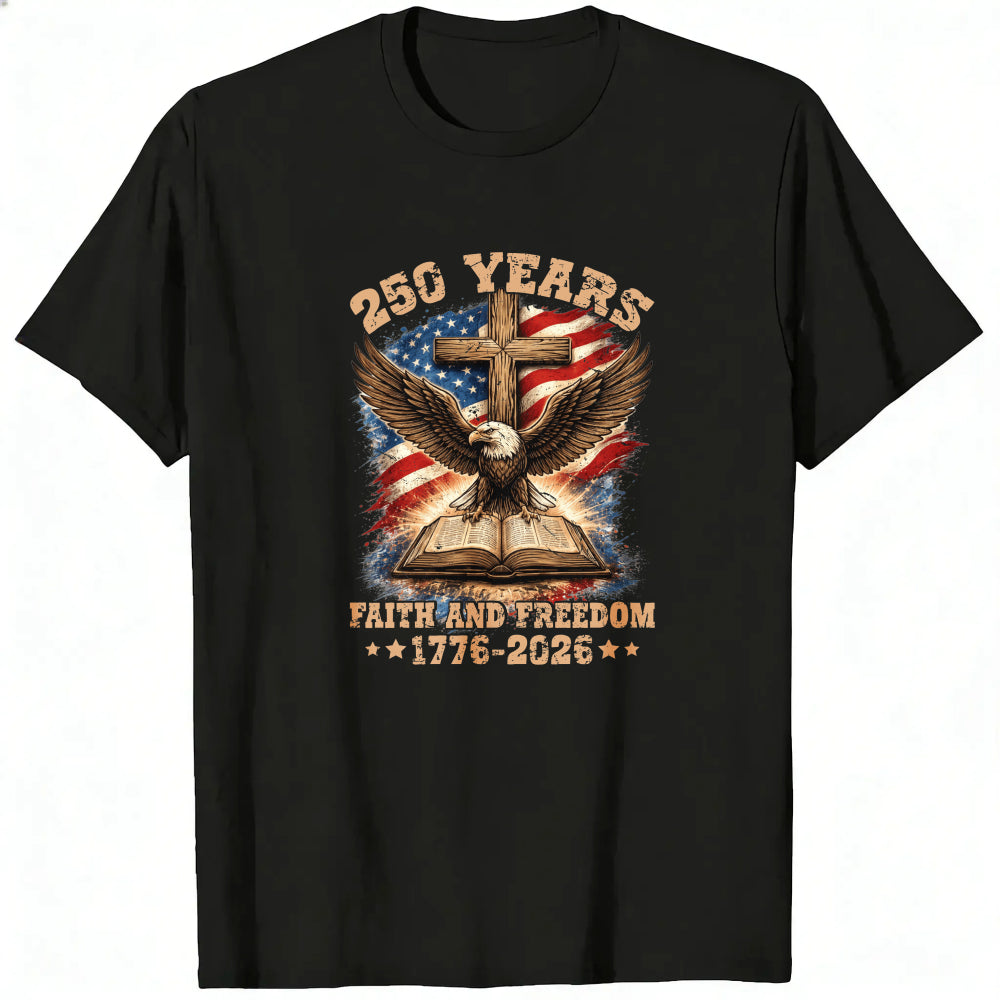Patriotic Eagle Cross And Bible Classic T-Shirt Faith And Freedom 1776 2026