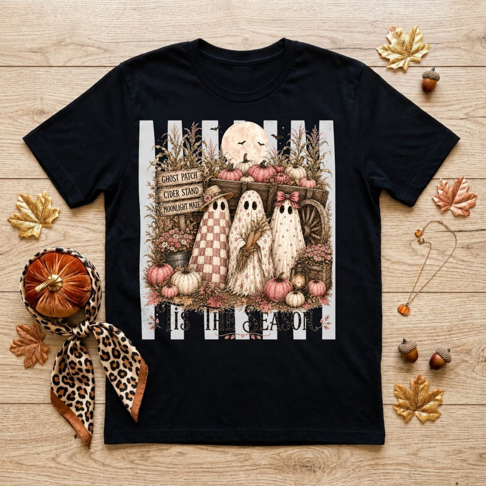 Vintage Halloween Ghosts Pumpkins Wagon Classic T-Shirt Tis The Season Autumn Decor