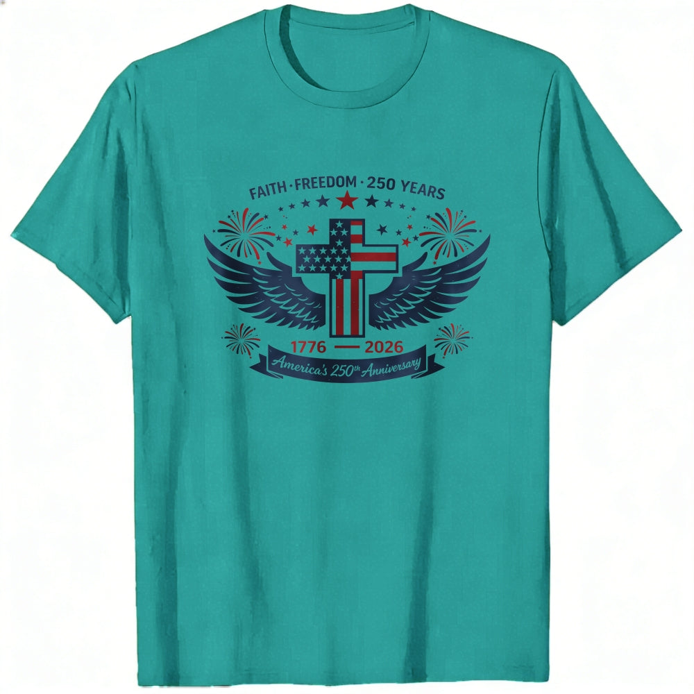 Patriotic American Flag Cross Wings Classic T-Shirt Faith Freedom 250 Years 1776 2026 Anniversary