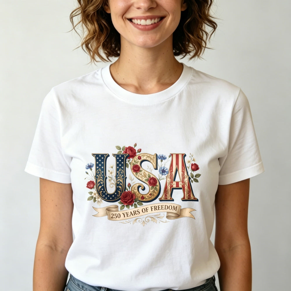 Patriotic Floral Usa 250 Years Of Freedom Classic T-Shirt