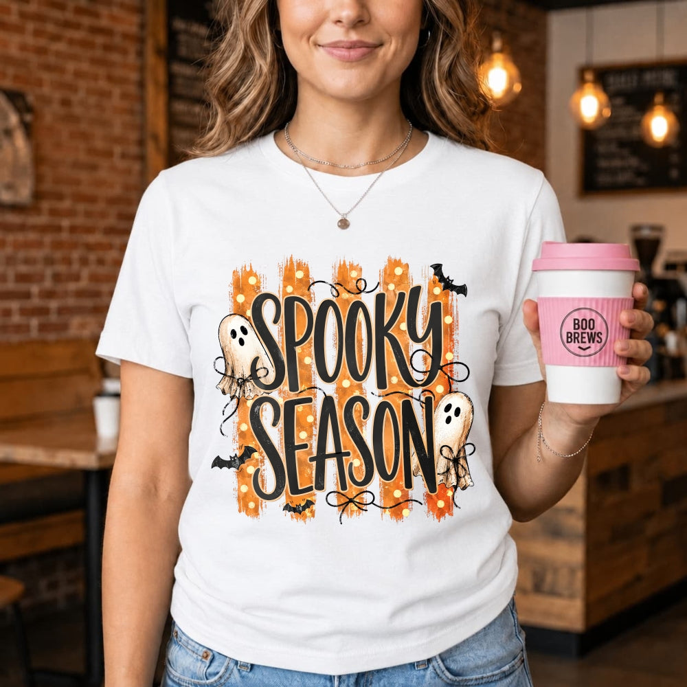 Halloween Spooky Season Ghosts Bats Orange Stripes Classic T-Shirt