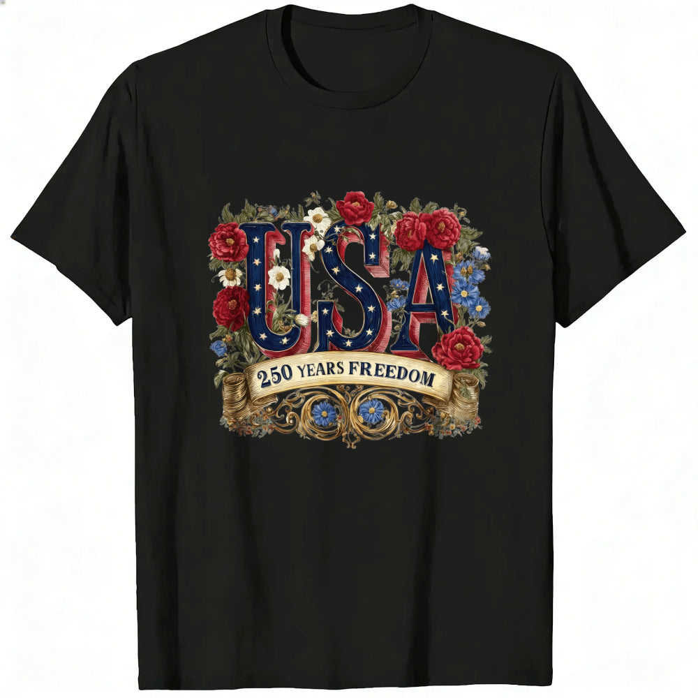 Patriotic Floral Usa 250 Years Freedom Classic T-Shirt