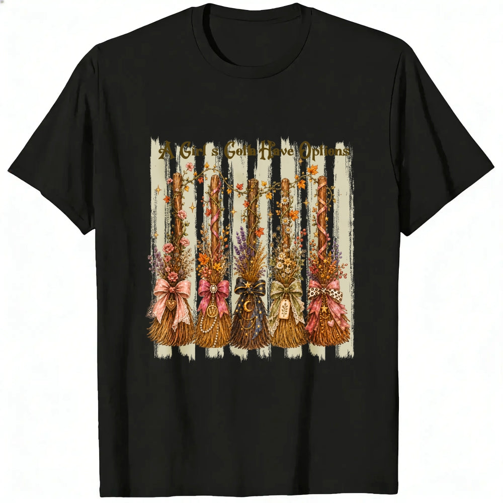 Vintage Autumn Broomsticks All Girls Gotta Have Options Classic T-Shirt