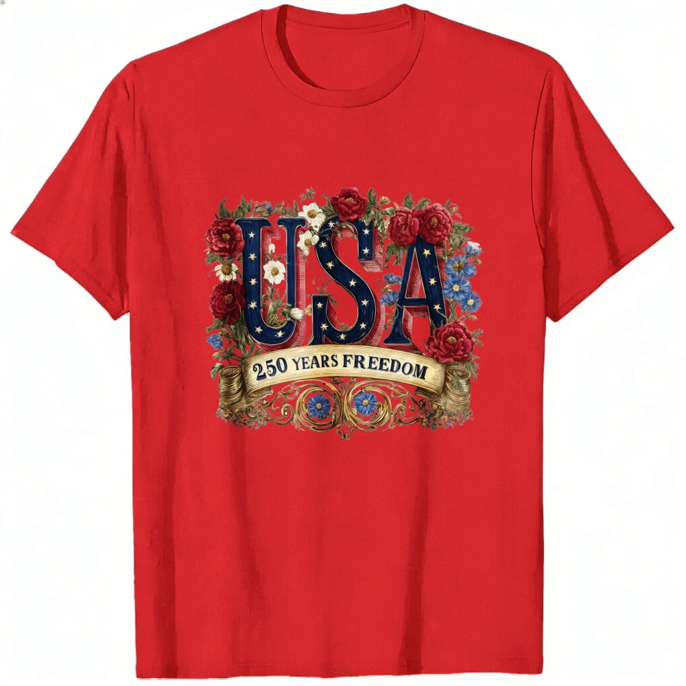Patriotic Floral Usa 250 Years Freedom Classic T-Shirt