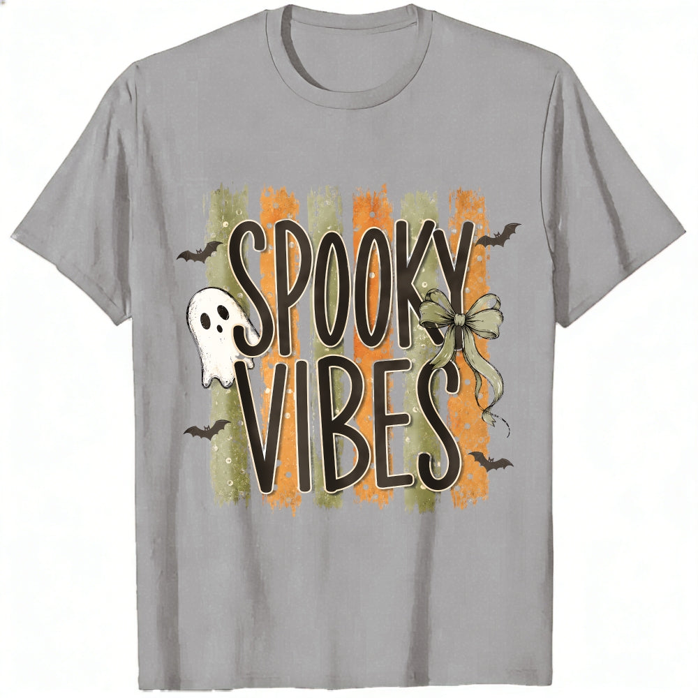 Halloween Spooky Vibes Ghost Bats Bow Classic T-Shirt