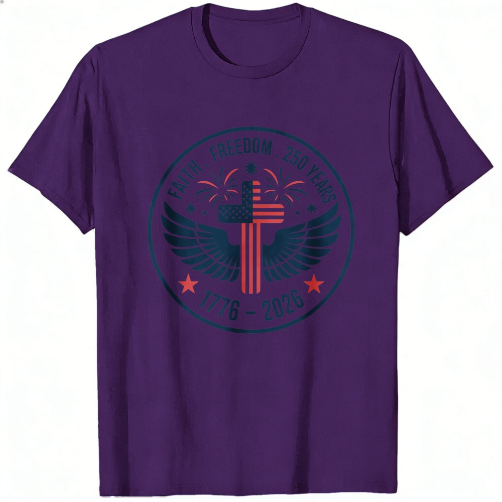 Patriotic American Flag Cross Wings Classic T-Shirt Faith Freedom 250 Years 1776 2026