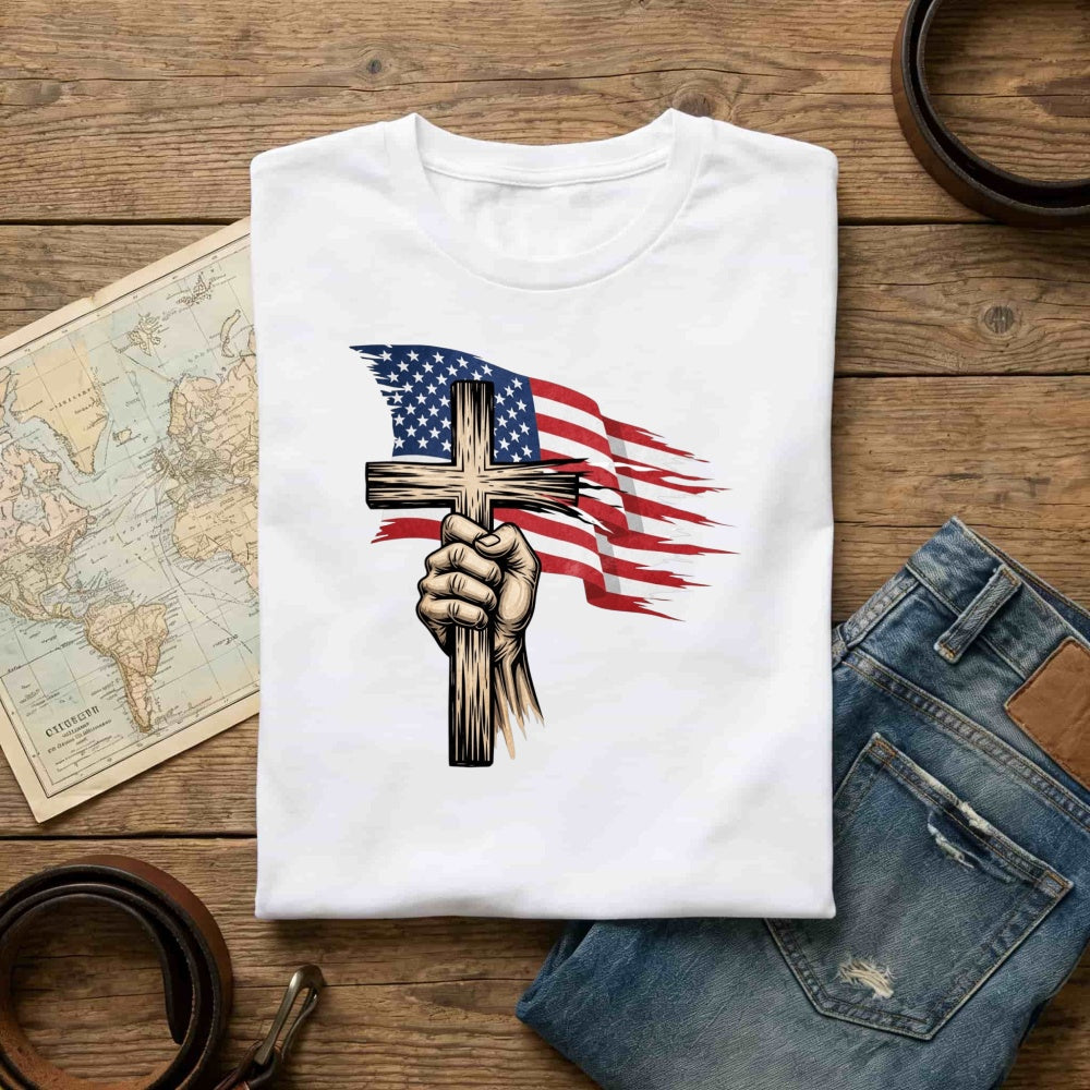 American Flag Cross Hand Classic T-Shirt