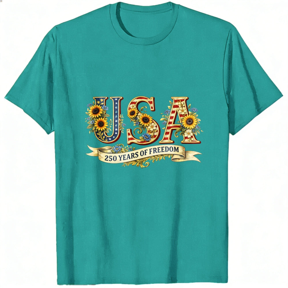 Patriotic Floral Usa 250 Years Of Freedom Classic T-Shirt