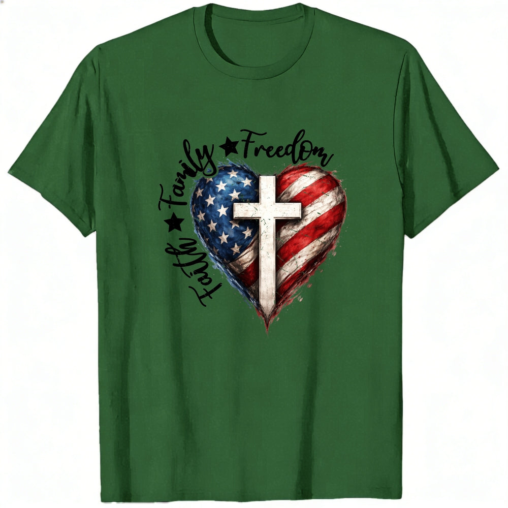 Patriotic Heart With Cross And American Flag Classic T-Shirt Family Freedom