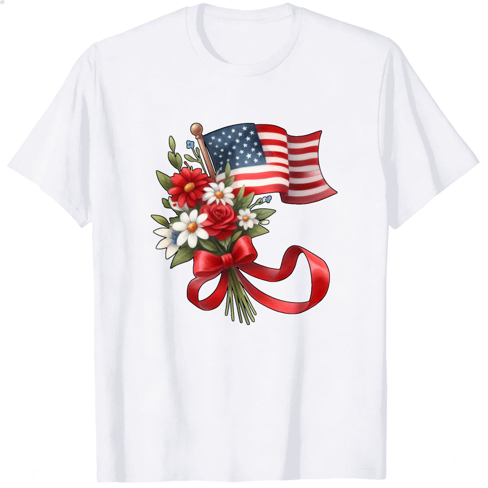 Patriotic Floral Design Classic T-Shirt American Flag And Flowers