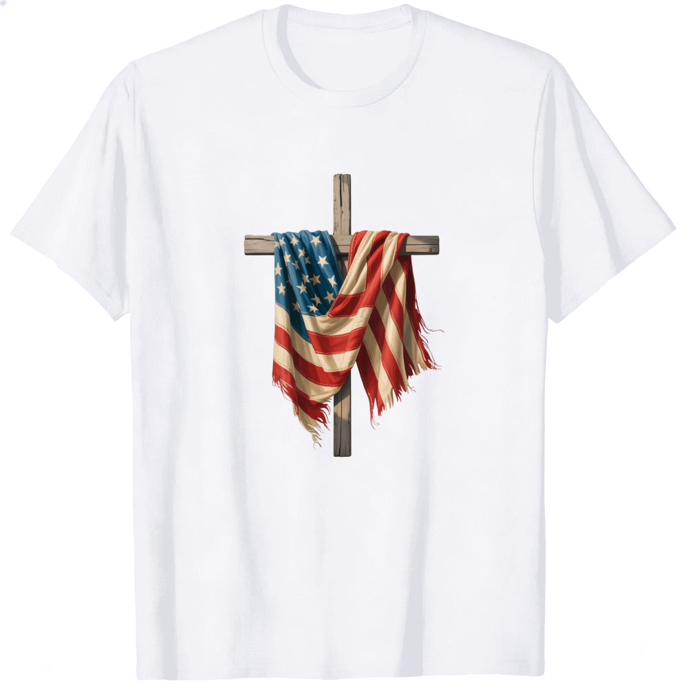 Patriotic American Flag Cross Classic T-Shirt