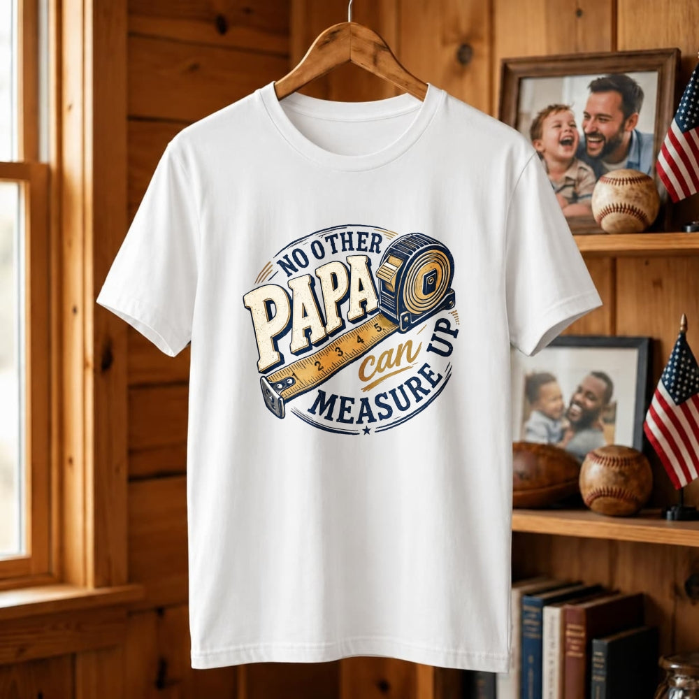 Crew Neck Classic T-Shirt No Other Papa Can Measure Up Tape Measure Design