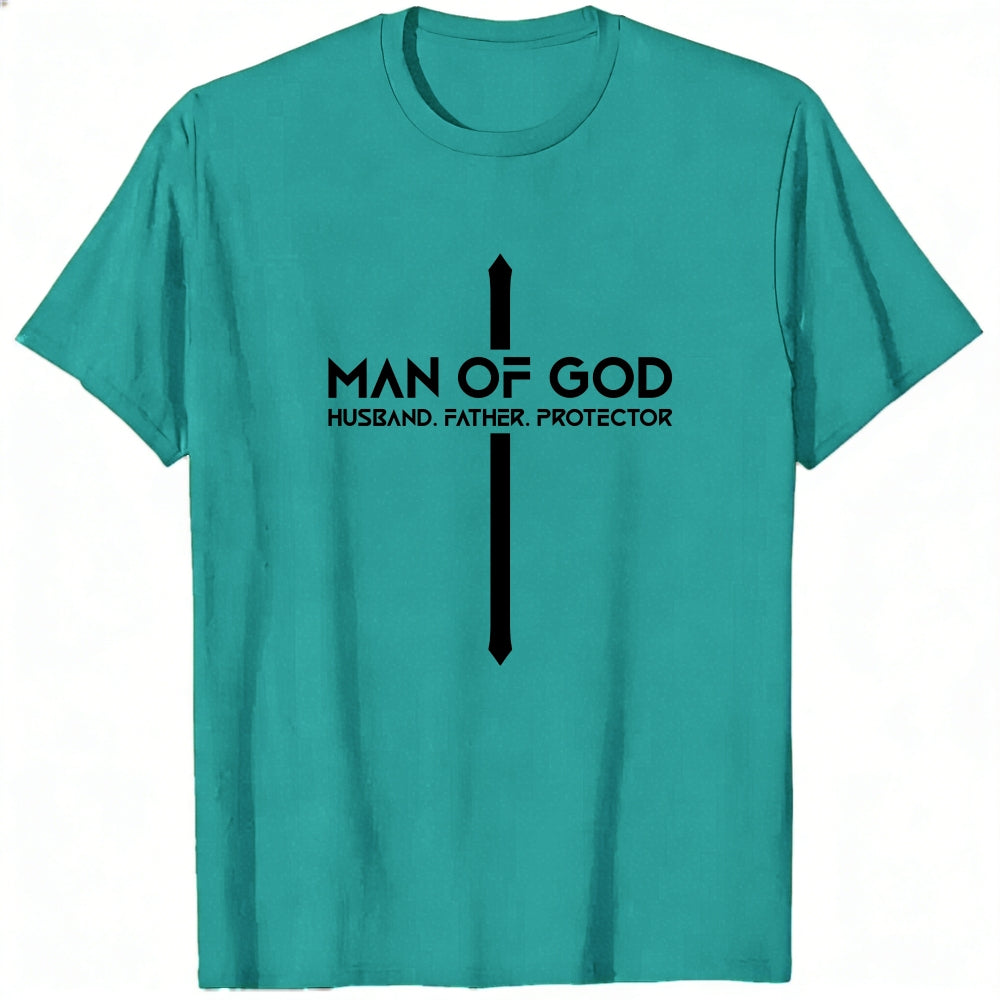 Religious Design Classic T-Shirt Man Of God Husband Father Protector Cross Symbol