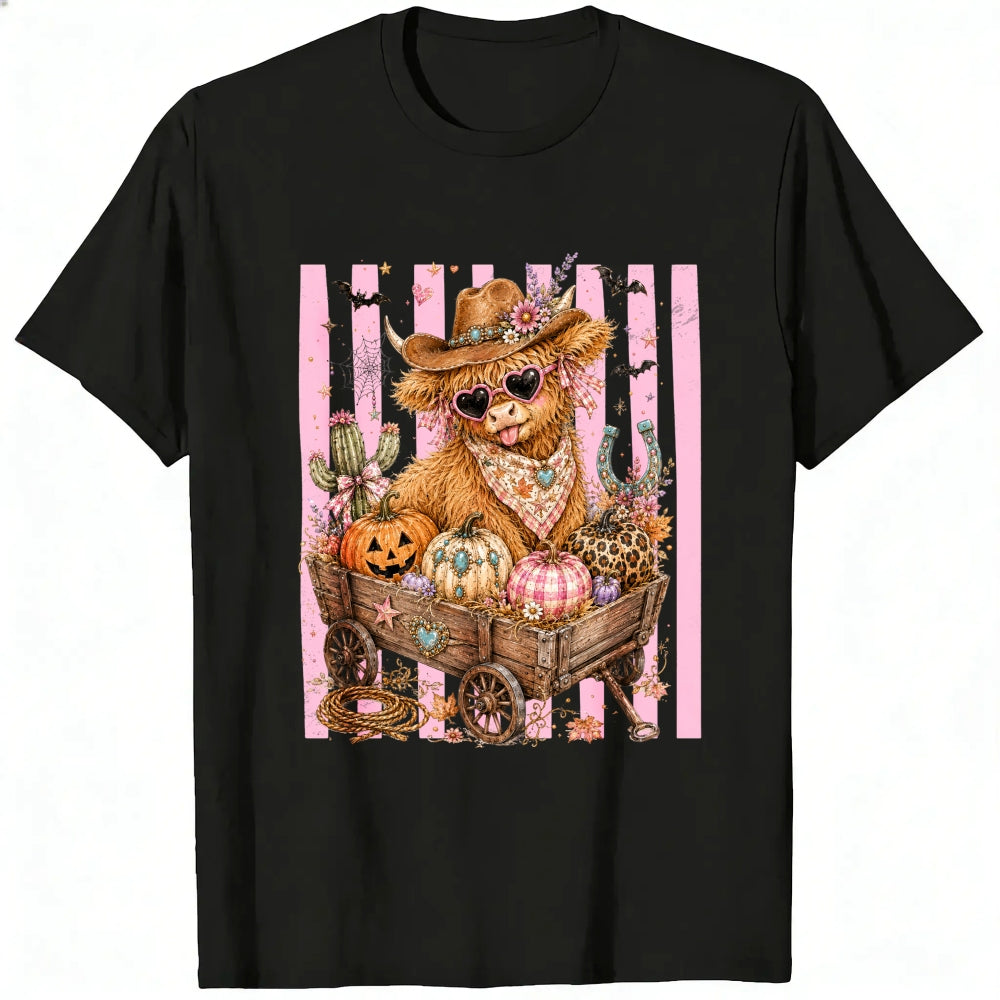 Cute Cowboy Llama Halloween Pumpkin Wagon Classic T-Shirt