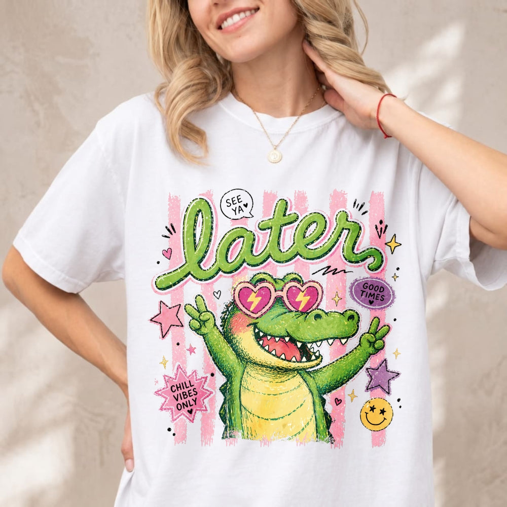 Cute Retro Style Classic T-Shirt See You Later Alligator With Heart Sunglasses And Good Vibes Only T