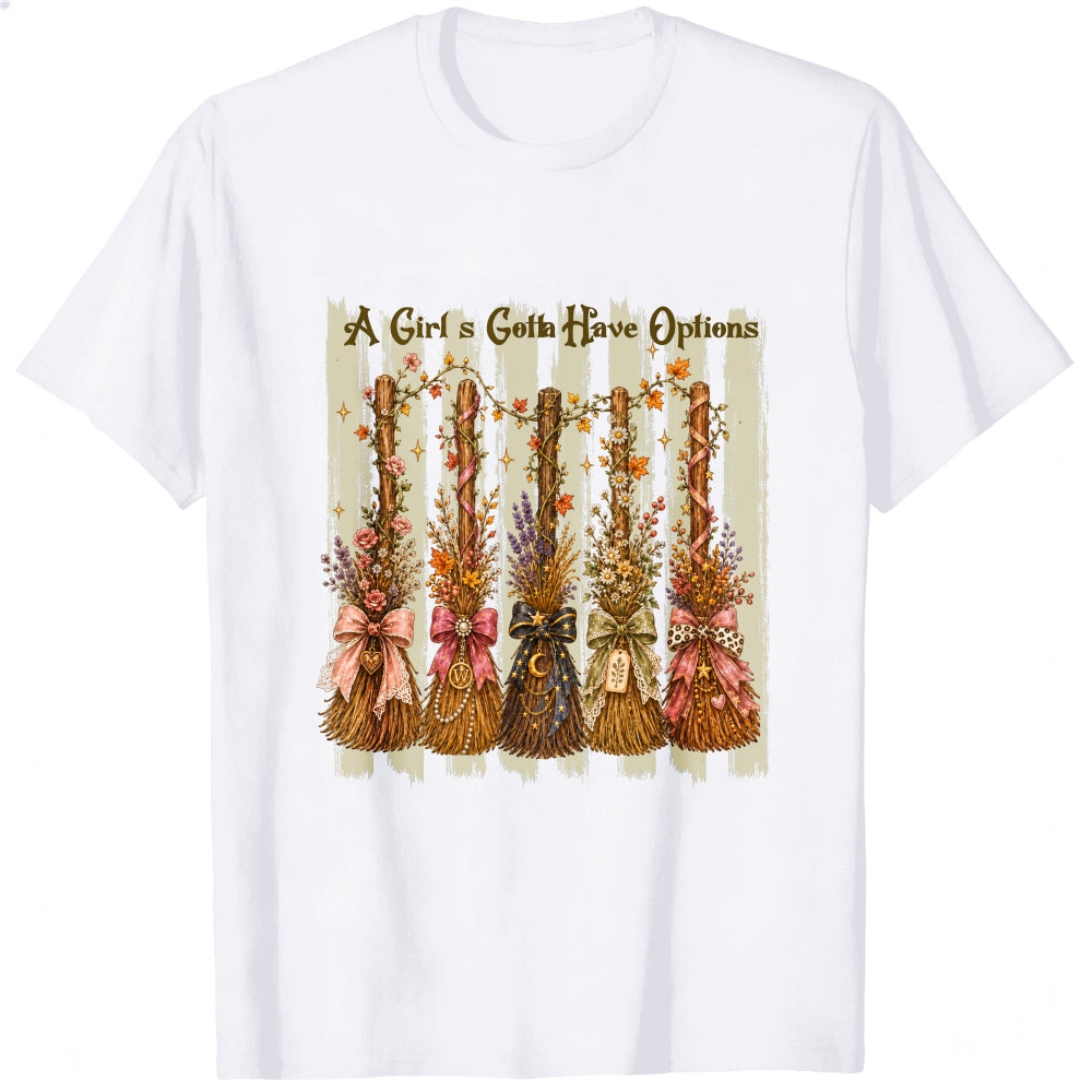 Vintage Autumn Broomsticks All Girls Gotta Have Options Classic T-Shirt