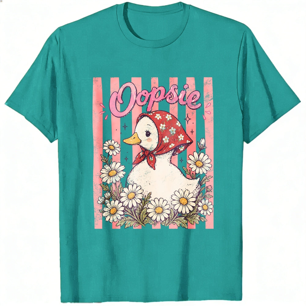 Cute Vintage Style Classic T-Shirt Oopsie Duck With Daisy Flowers And Red Bandana