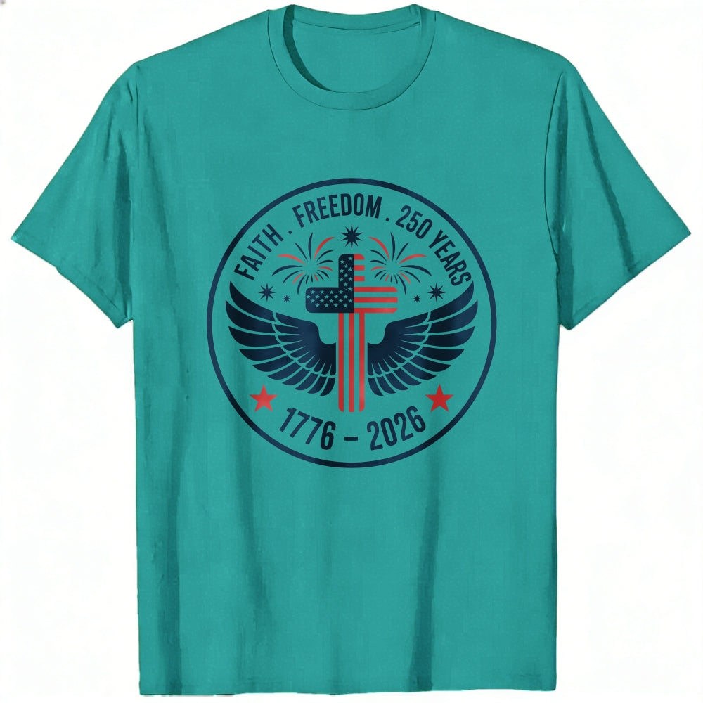 Patriotic American Flag Cross Wings Classic T-Shirt Faith Freedom 250 Years 1776 2026