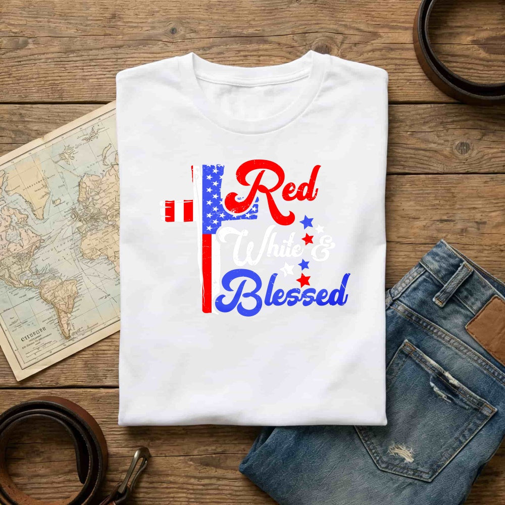 Patriotic American Flag Red White And Blessed Classic T-Shirt