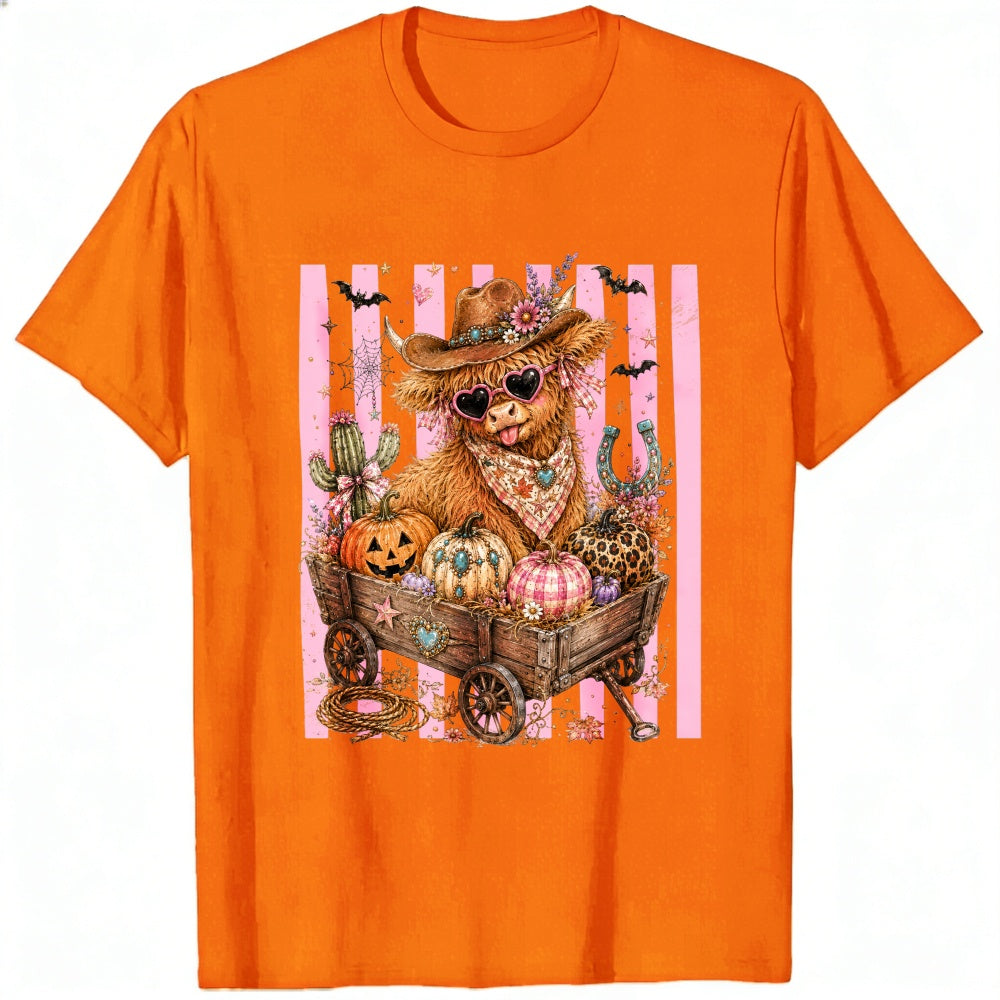 Cute Cowboy Llama Halloween Pumpkin Wagon Classic T-Shirt