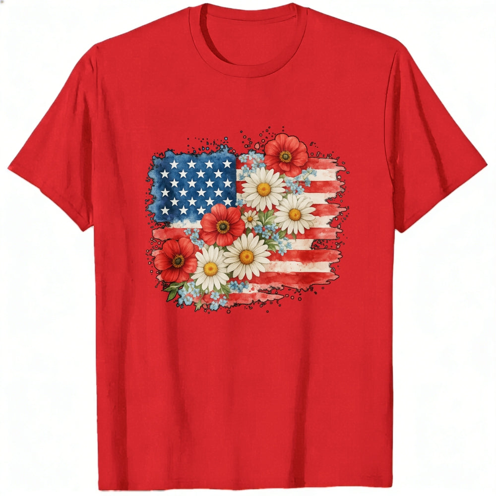 American Flag Floral Design Classic T-Shirt