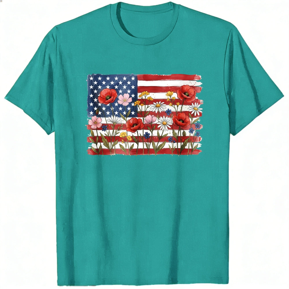 Floral American Flag Classic T-Shirt