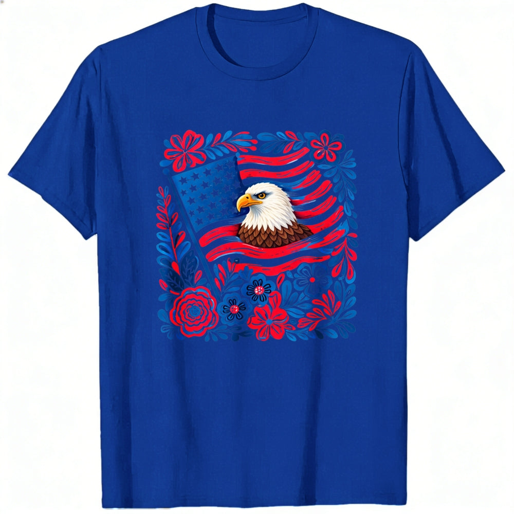 Patriotic Eagle And American Flag Floral Design Classic T-Shirt