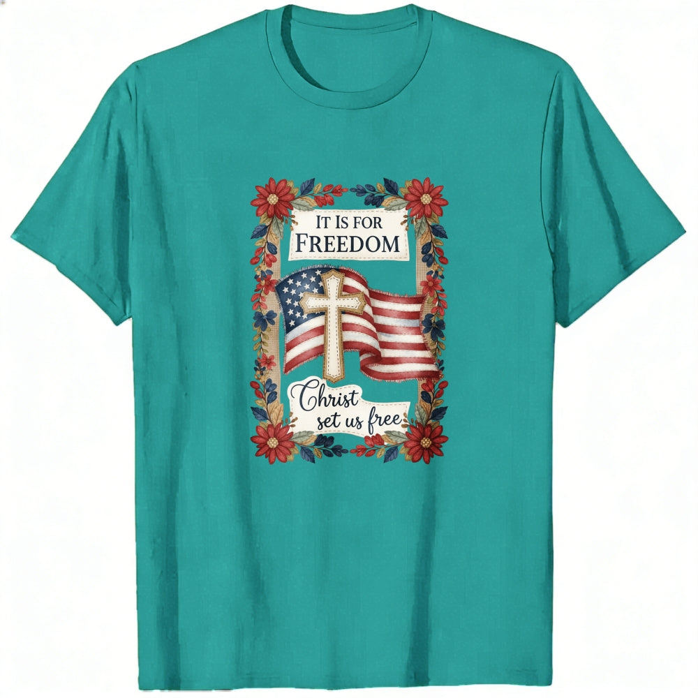 Patriotic Christian Design Classic T-Shirt With American Flag And Cross Motif