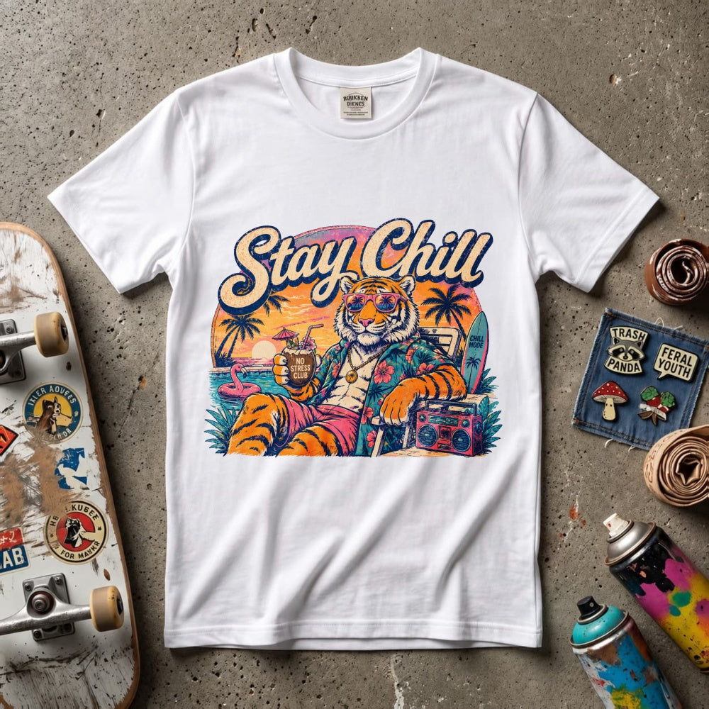 Retro Vintage Style Classic T-Shirt Stay Chill Tiger Beach Sunset Graphic