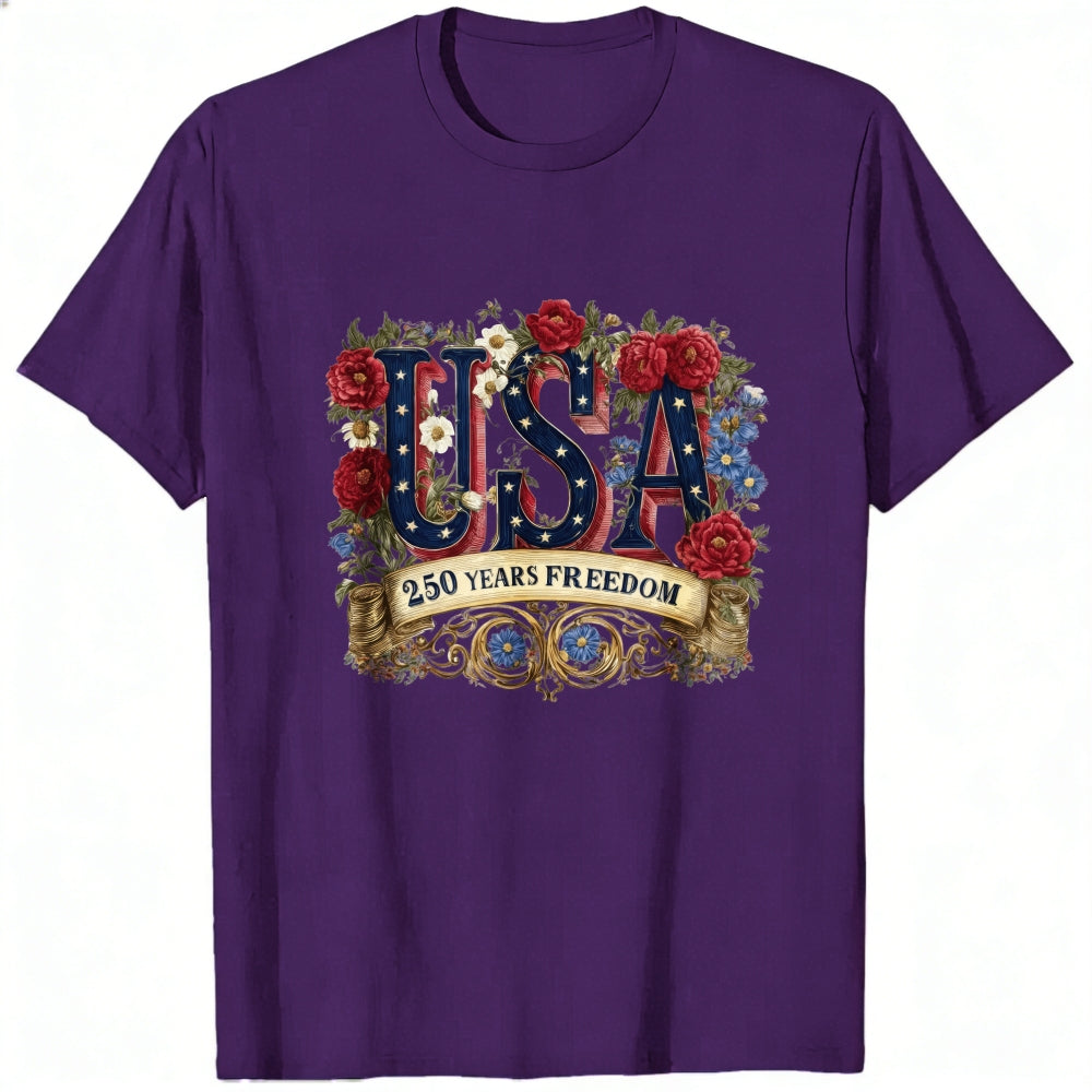 Patriotic Floral Usa 250 Years Freedom Classic T-Shirt