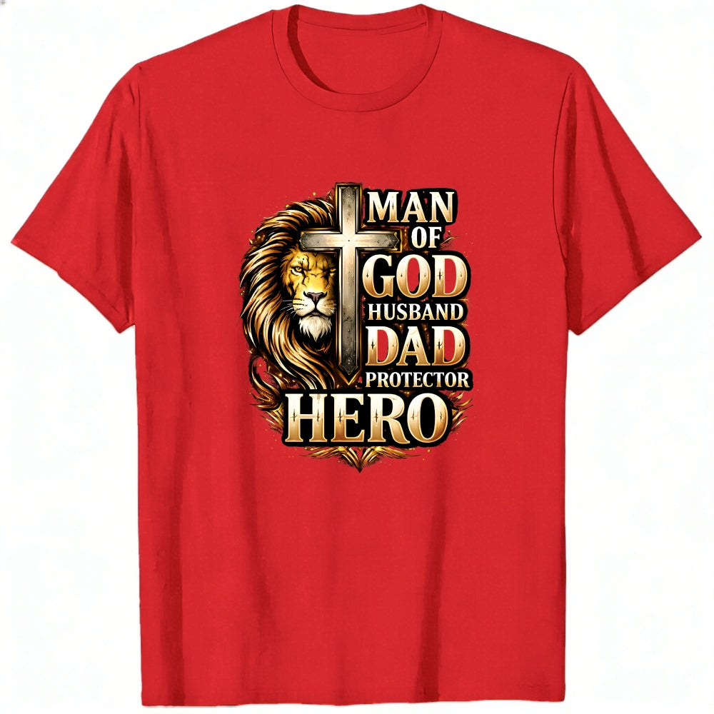Religious Lion Cross Man Of God Husband Dad Protector Hero Classic T-Shirt