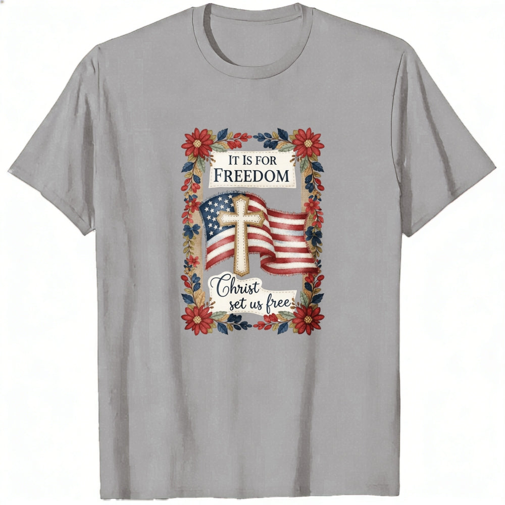 Patriotic Christian Design Classic T-Shirt With American Flag And Cross Motif
