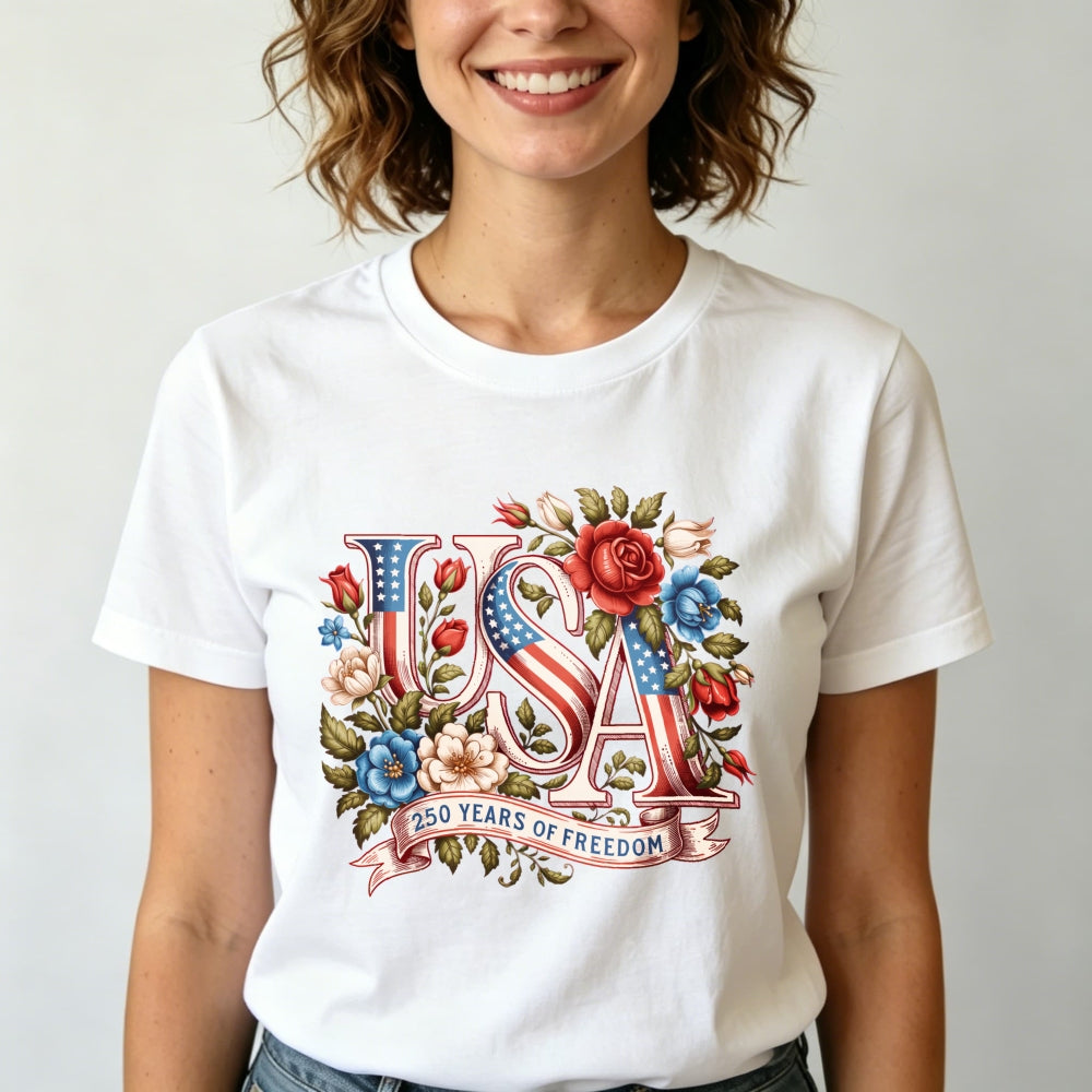 Patriotic Floral Usa 250 Years Of Freedom Classic T-Shirt