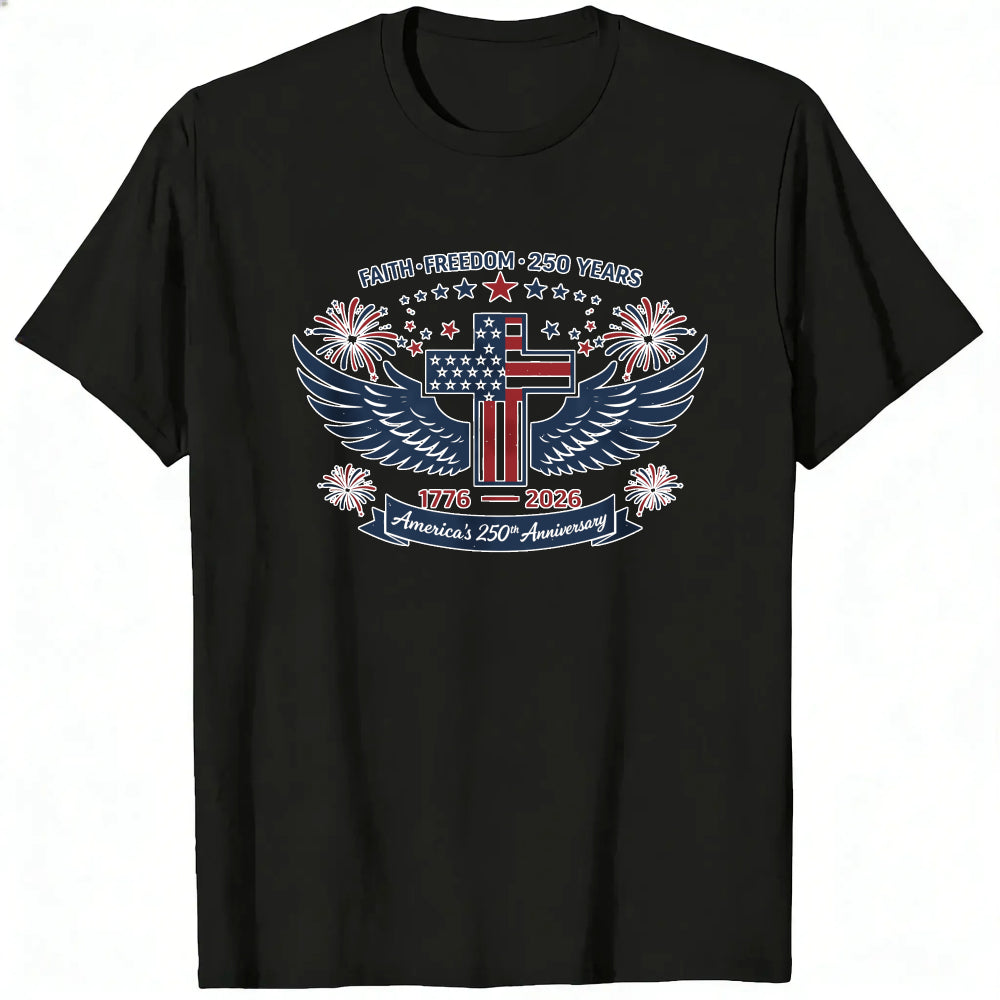 Patriotic American Flag Cross Wings Classic T-Shirt Faith Freedom 250 Years 1776 2026 Anniversary