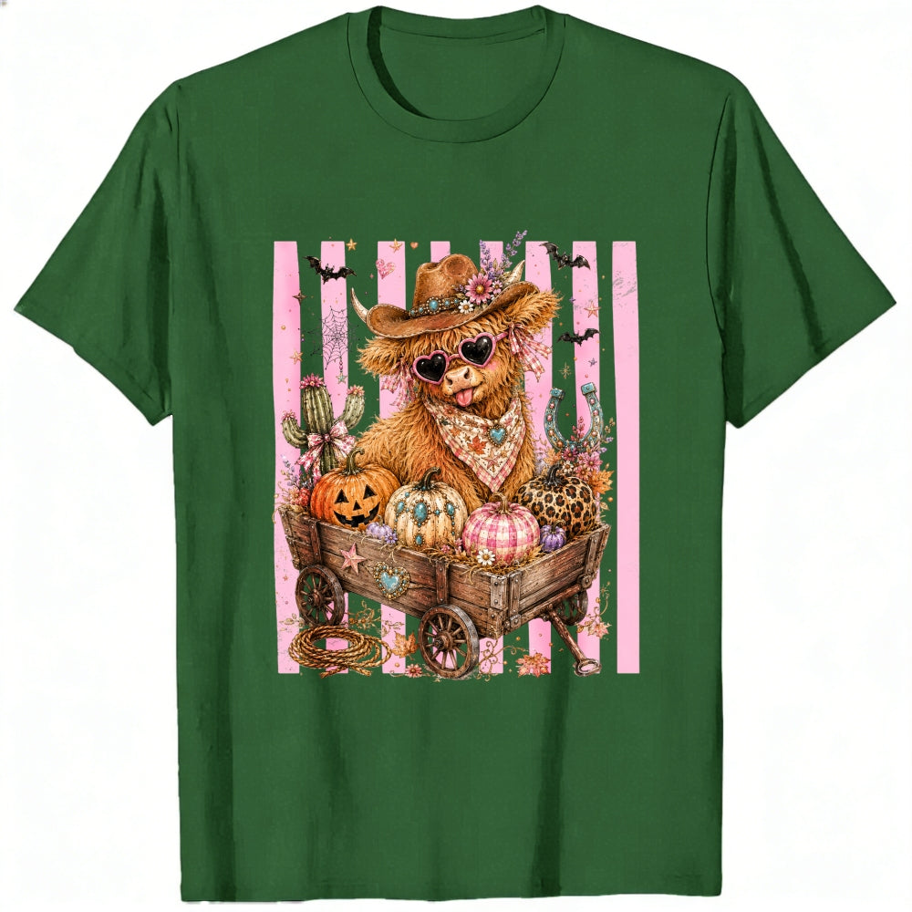 Cute Cowboy Llama Halloween Pumpkin Wagon Classic T-Shirt
