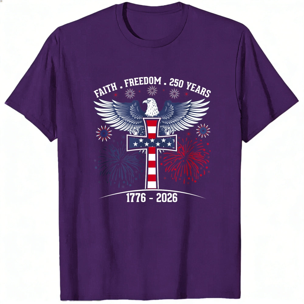 Patriotic Eagle And Cross Design Classic T-Shirt Faith Freedom 250 Years 1776 2026