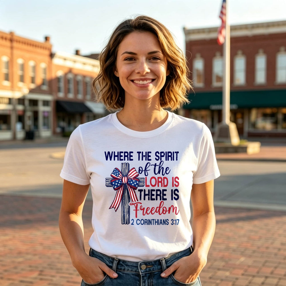 Patriotic Christian Cross Design Classic T-Shirt Where The Spirit Of The Lord Is There Is Freedom 2 Corinthians 317