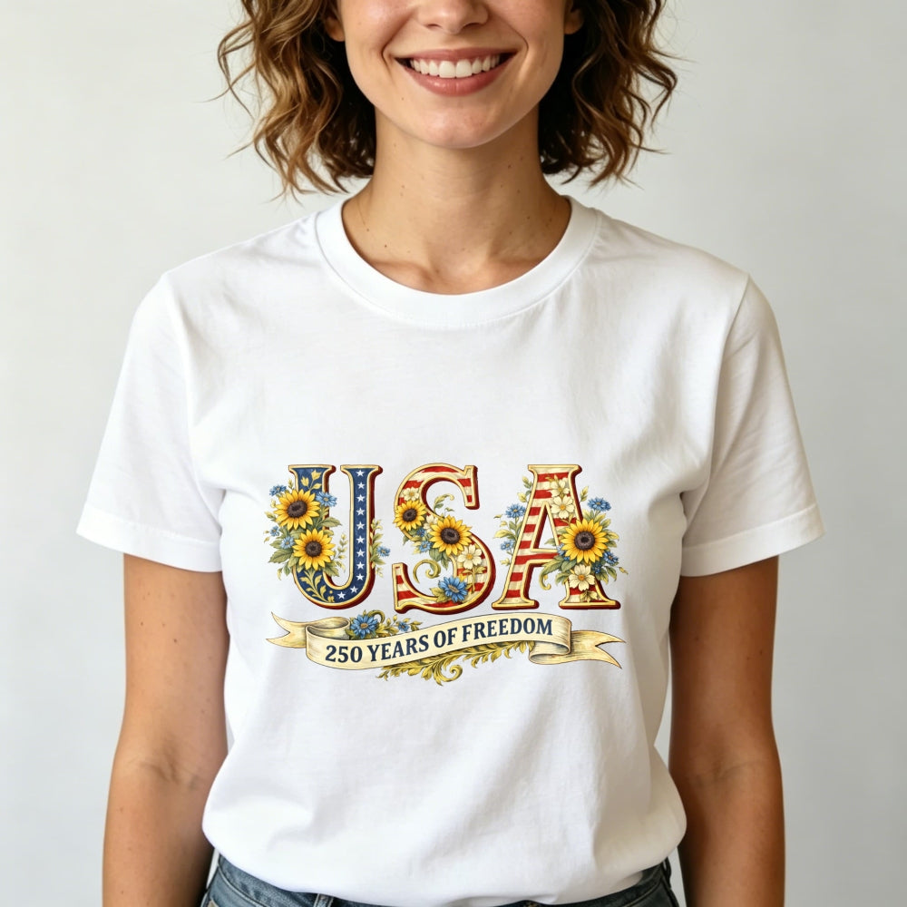 Patriotic Floral Usa 250 Years Of Freedom Classic T-Shirt