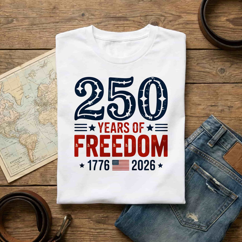 Patriotic American Independence Day 250 Years Of Freedom 1776 2026 Classic T-Shirt