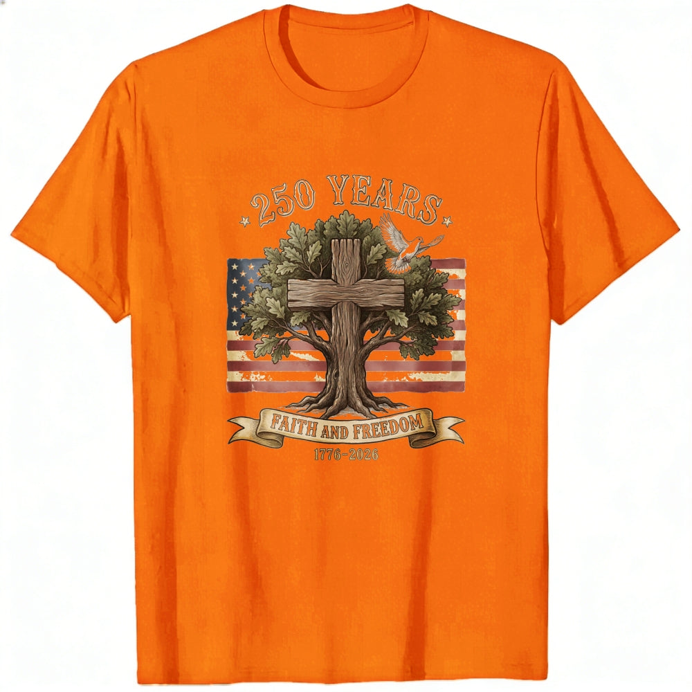 Patriotic American Flag Tree Cross Classic T-Shirt Faith And Freedom 250 Years 1776 2026