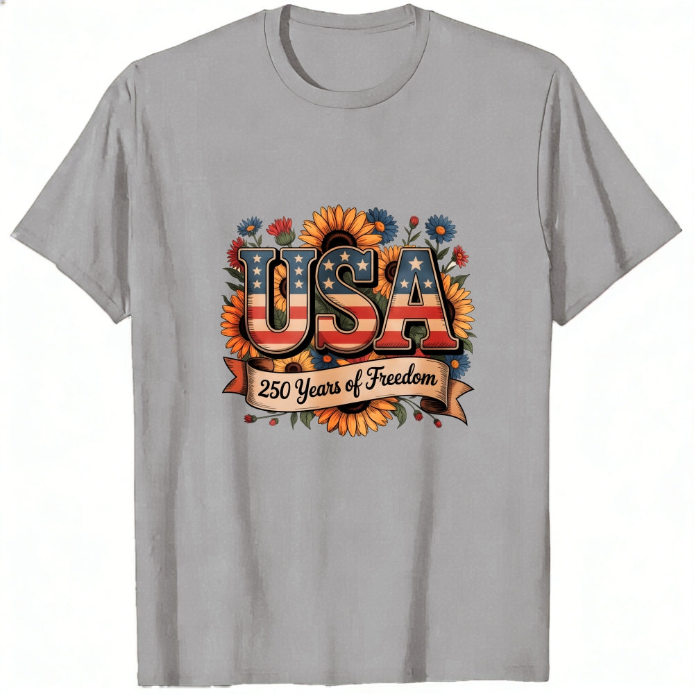 Patriotic Floral Design Classic T-Shirt Usa 250 Years Of Freedom