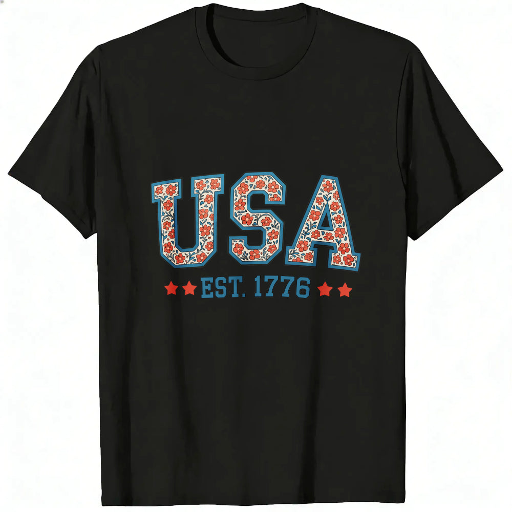 Patriotic Floral Usa Est 1776 Classic T-Shirt