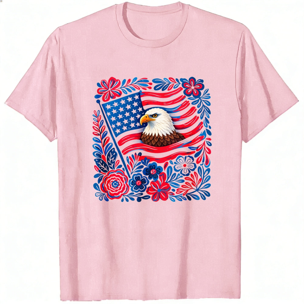 Patriotic Eagle And American Flag Floral Design Classic T-Shirt