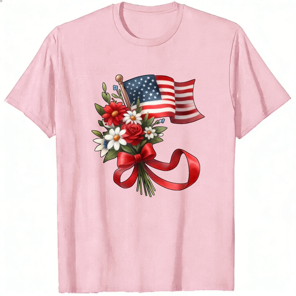 Patriotic Floral Design Classic T-Shirt American Flag And Flowers