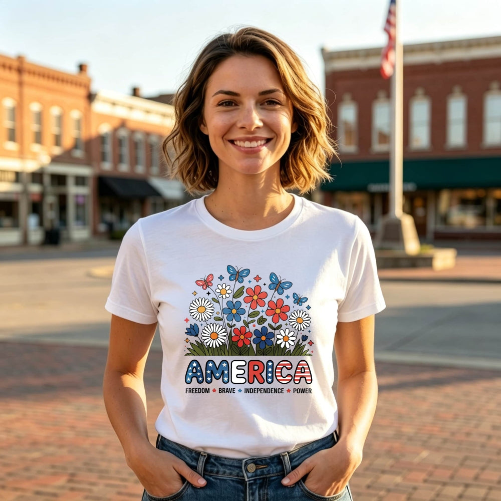 Floral Americana Design Classic T-Shirt America Freedom Brave Independence Power