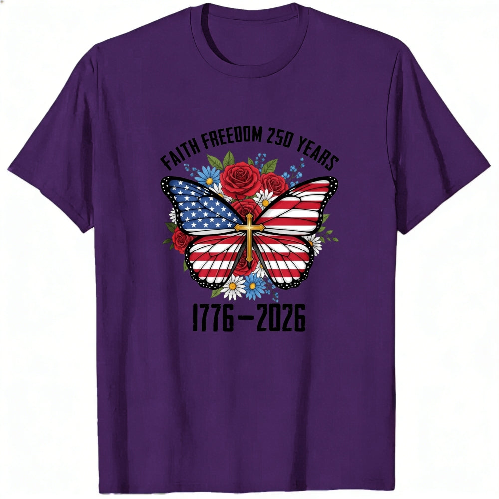Patriotic Butterfly With American Flag And Roses Classic T-Shirt Faith Freedom 250 Years 1776 2026