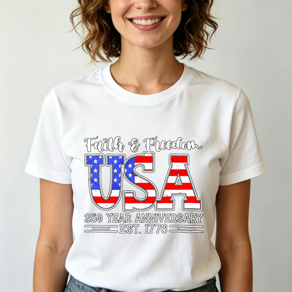 Patriotic American Flag Design Classic T-Shirt Faith Freedom Usa 250 Year Anniversary Est 1776