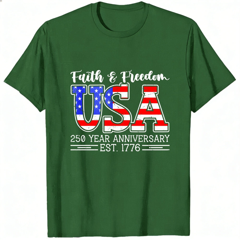 Patriotic American Flag Design Classic T-Shirt Faith Freedom Usa 250 Year Anniversary Est 1776